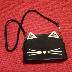 Betsey Johnson cat purse.  Black and pink.